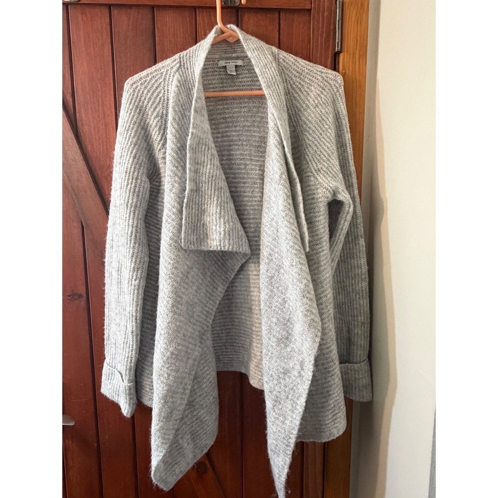 Nine West Womens Gray Ribbed Knit Waterfall Open Front Cardigan Sweater Size M